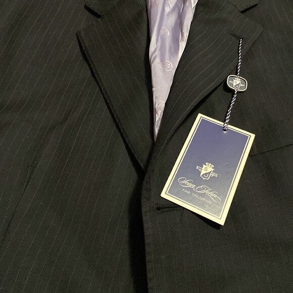 Sean john fine tailored mens 3 button blazer black pinstripe 44S sport coat wool - Picture 9 of 14